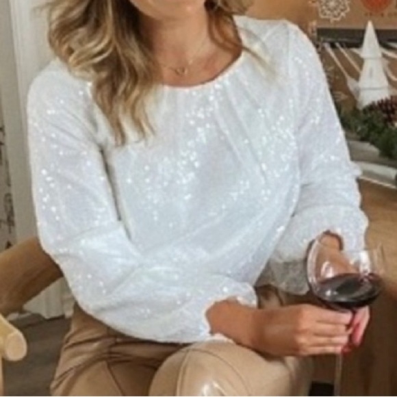 WAYF White Sequin Balloon Sleeve Top Fully Lined Size M - Picture 12 of 13